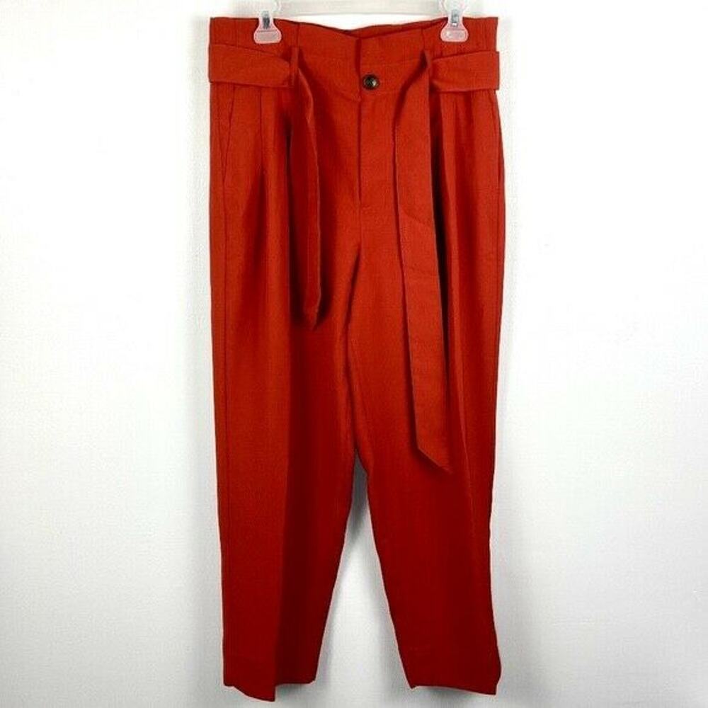 Madewell Womens Orange Clay Polyester Drapey Paperbag Tie Pants NWT